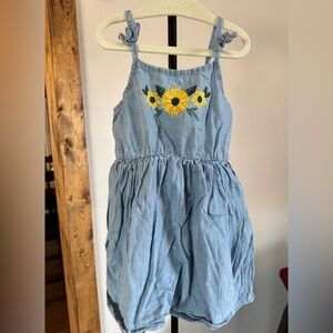 Blue Denim Dress with Sunflower Embroidery